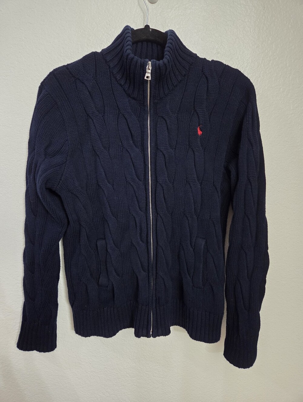 Polo Ralph Lauren Navy Cable Knit Full-Zip Sweater Women's Size Large